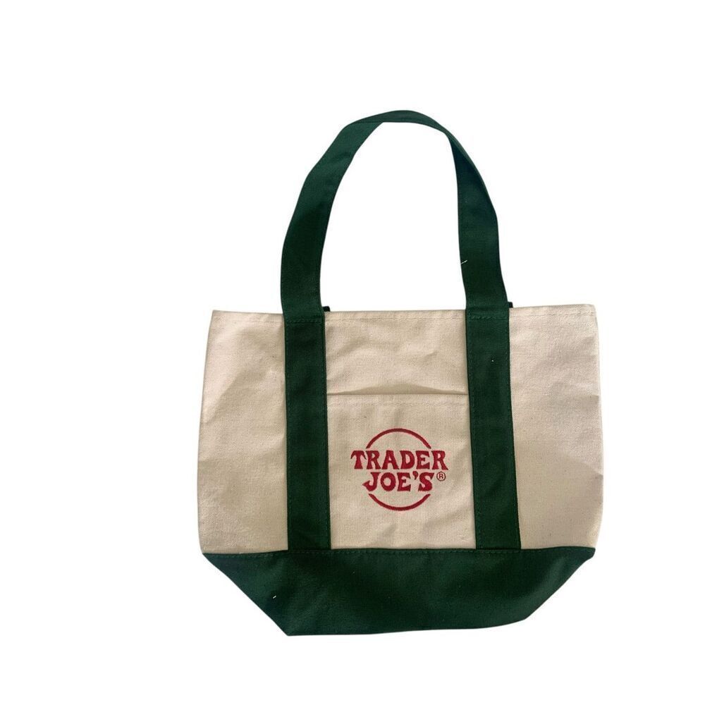 Trader Joe’s Green & Cream Mini Canvas Tote Bag Limited Edition, New with Tags